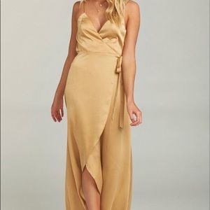 Mariah Wrap Dress - True Gold Luxe Satin